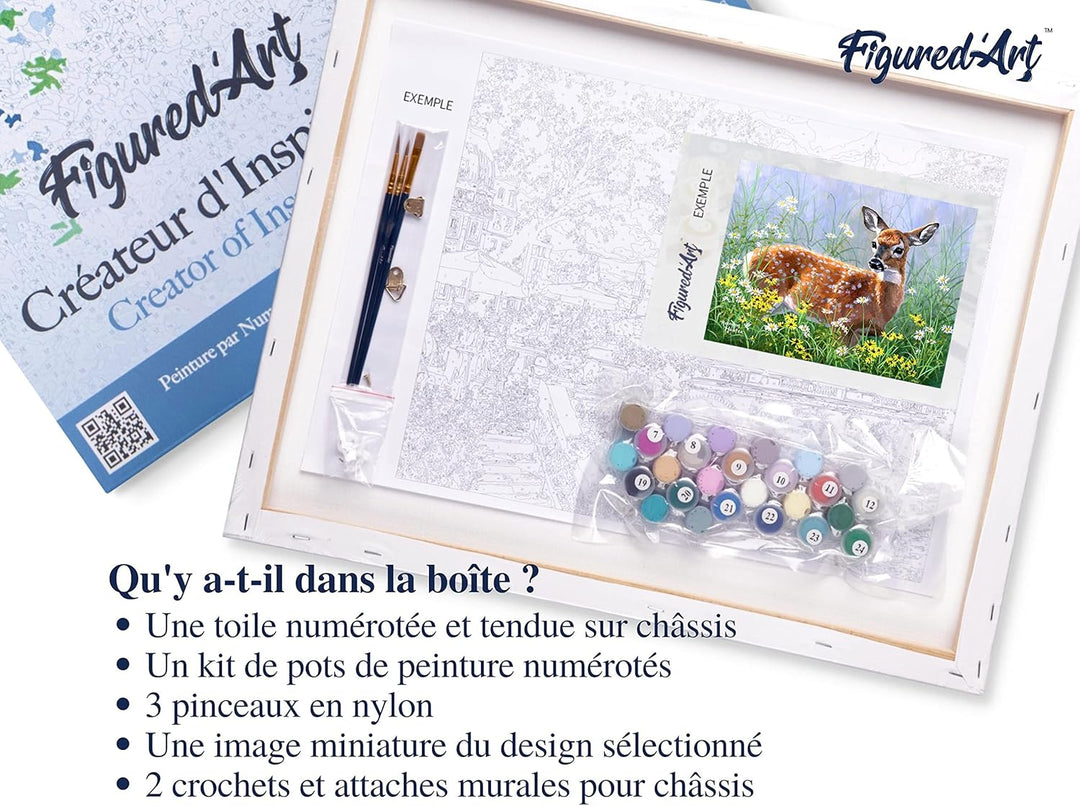 Figured'Art Malen Nach Zahlen Erwachsene Mit Rahmen Reh auf der Wiese - Paint by Numbers Basteln DIY