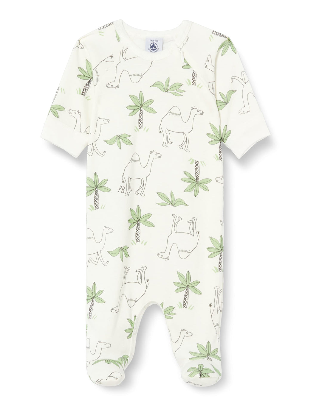 Petit Bateau Unisex Baby Schlafanzug mit Reissverschluss 3 Monate Weiss Marshmallow / Mehrfarbig, 3