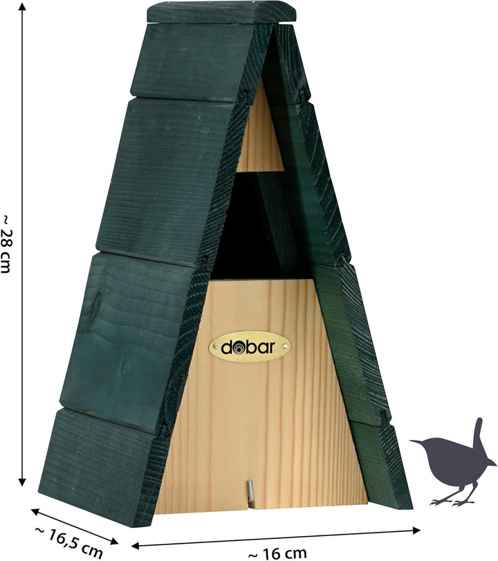 dobar VOBU Nistkasten Spitzdach für Zaunkönig - Halbhöhlen Nisthilfe aus Holz für Wildvögel - Grün,