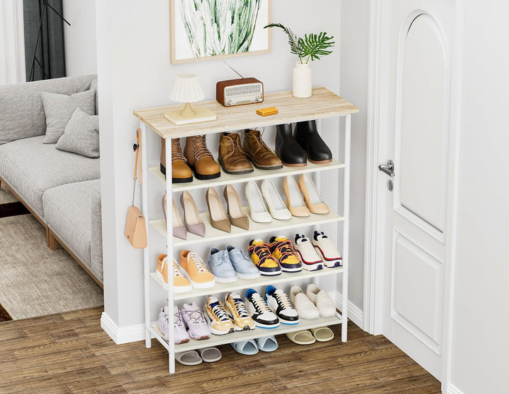 HOMIDEC Schuhregal,5-Ebenen Schuhablage mit Holzbrett als oberstes Regal,Schuhaufbewahrung für 15-20