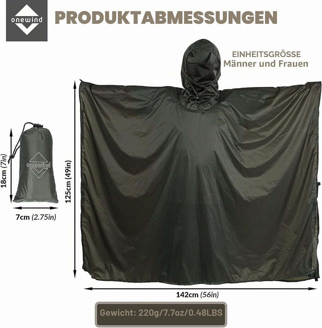 onewind Rucksack Regen Poncho Ultraleichte Kapuze Regenmantel S Olive Grün-226cm*142cm, S Olive Grün