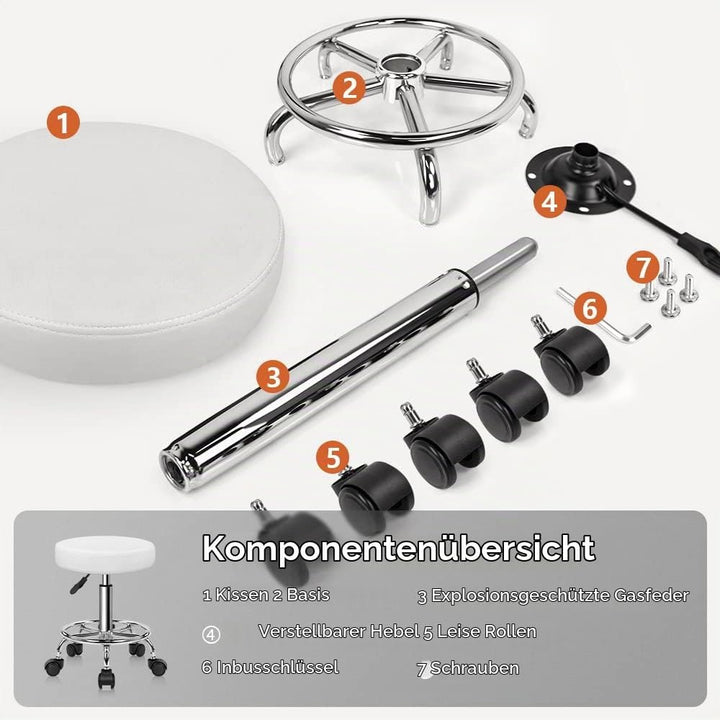 KKTONER Rollhocker höhenverstellbar drehbar Barhocker Arbeitshocker aus Kunstleder Bürohocker Weiss,