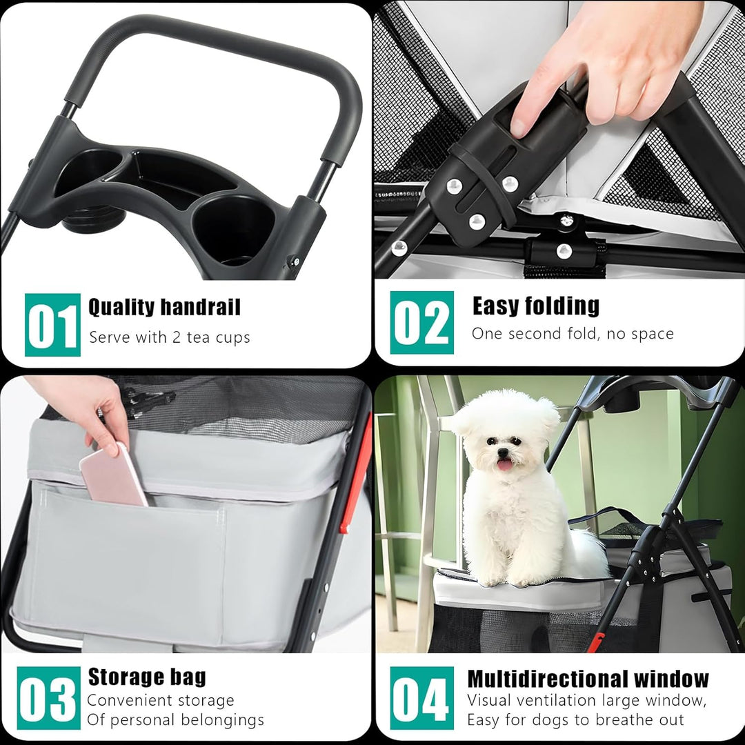 Kinderwagen für kleine Hunde und Katzen, faltbare Tragetasche, 360° drehbare Vorderräder, Anti-Relea