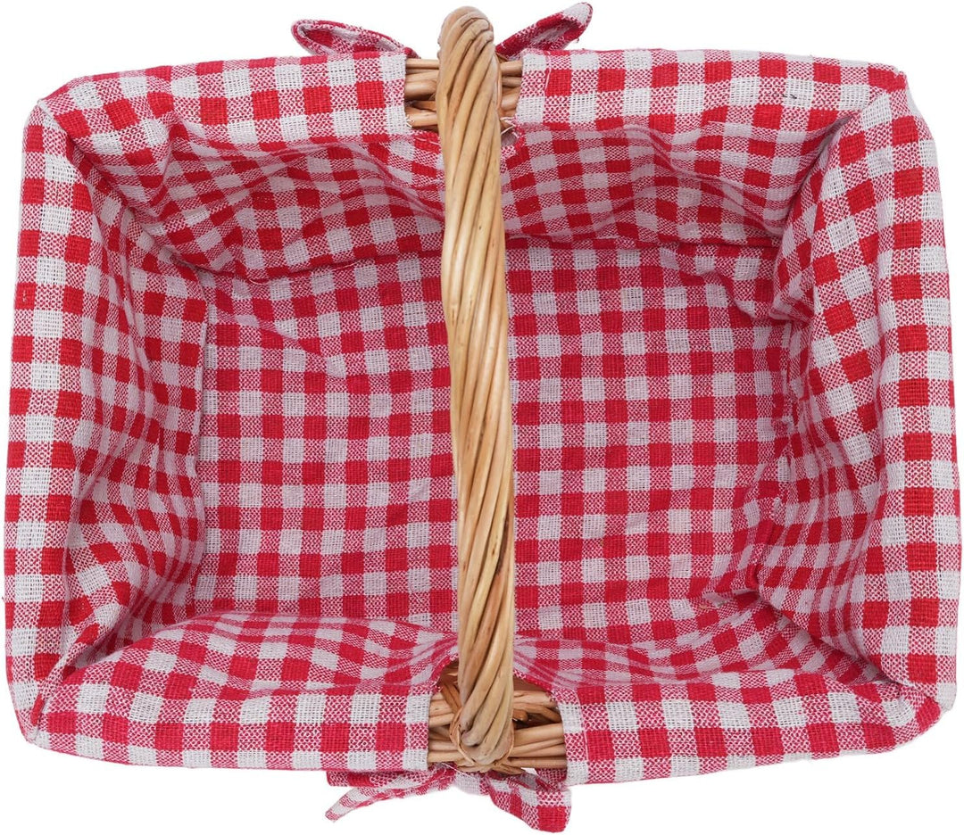 Cocoarm Picknickkorb aus Korbgeflecht, Handgewebt, Vintage-Stil, Abnehmbares Innenfutter, Rot karier