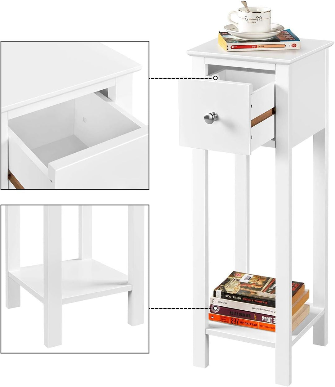 Yaheetech 2 STK. Telefontisch Weiss HBT: ca. 70 x 25 x 25 cm Beistelltisch mit Schublade Konsolentis