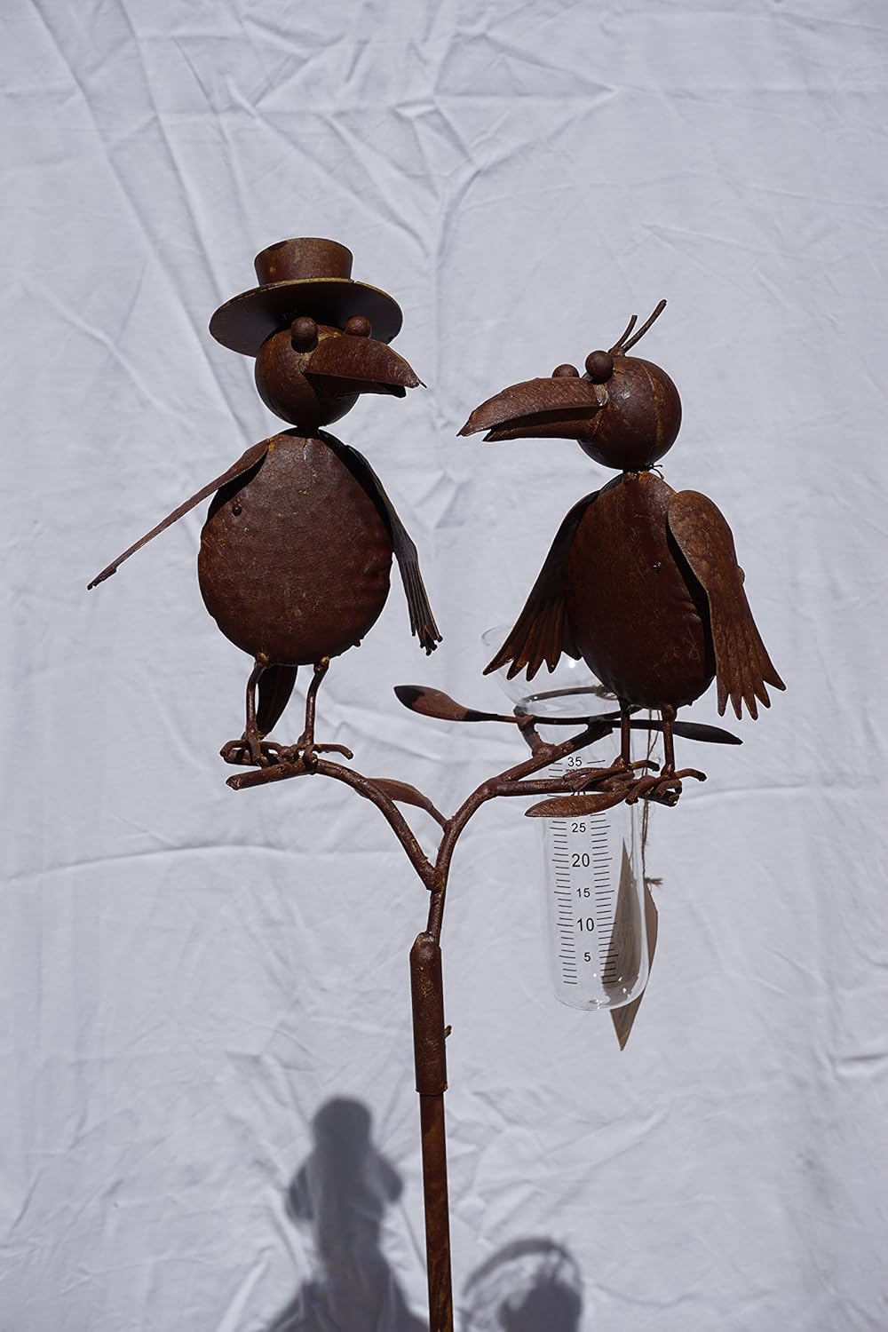 Regenmesser Vogelpaar Metall Gartendekoration Gartenstecker Vogelhochzeit