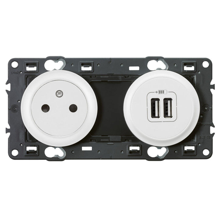 Legrand Céliane Steckdose mit Erdung/Zwei Steckdosen USB, weiss, 099508, 250 voltsV, Weiss