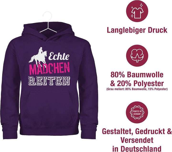 Shirtracer - Kinder Hoodie Jungen - Pferd Pferde - Echte Mädchen reiten 98 2 Lila, 98 2 Lila