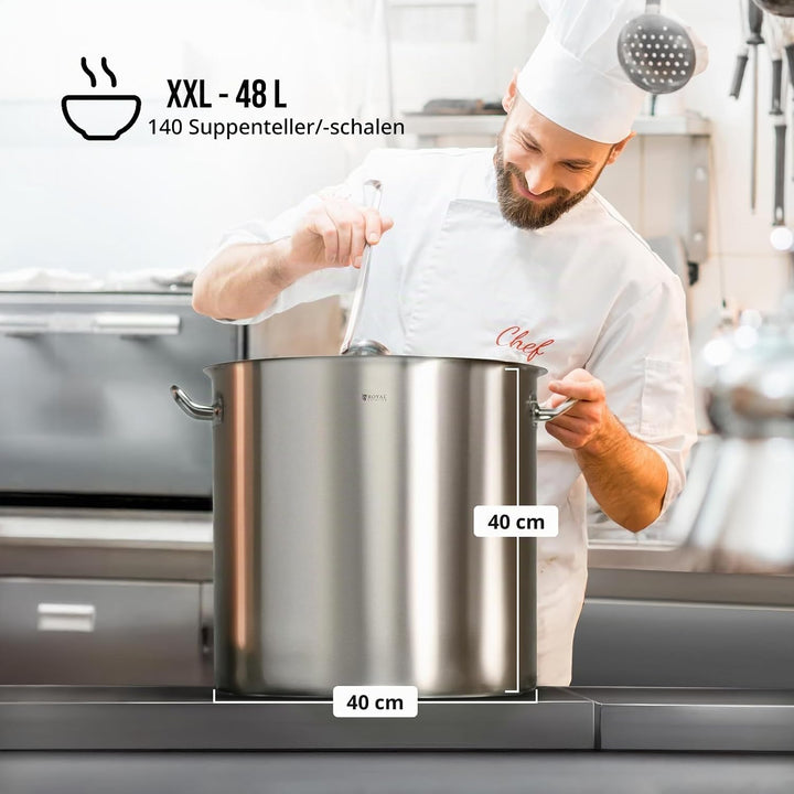 Royal Catering RCST-50E Edelstahltopf mit Deckel Edelstahlkochtopf Kochtopf Induktion (48 Liter, Bod