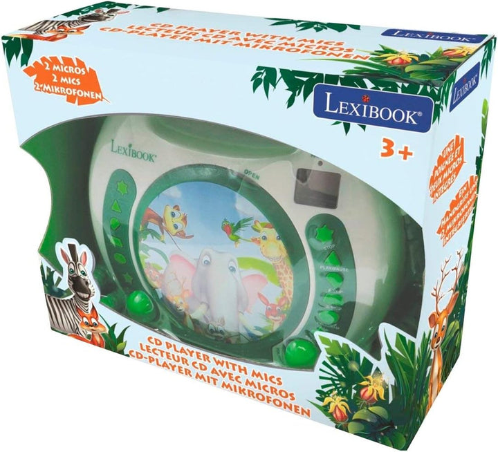 Lexibook - Tragbarer Tier-CD-Player mit Mikrofonen, Griff, Programmierung, Wiederholung, Karaoke, Ds