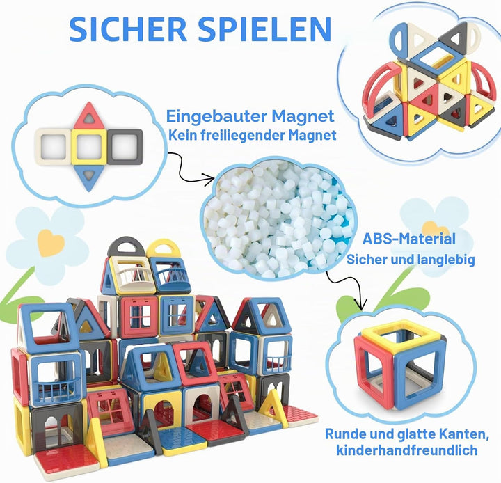 ASOK Mini Size 169PCS magnetisches Baustein-Set, pädagogisches STEM Konstruktionsspielzeug für Kinde