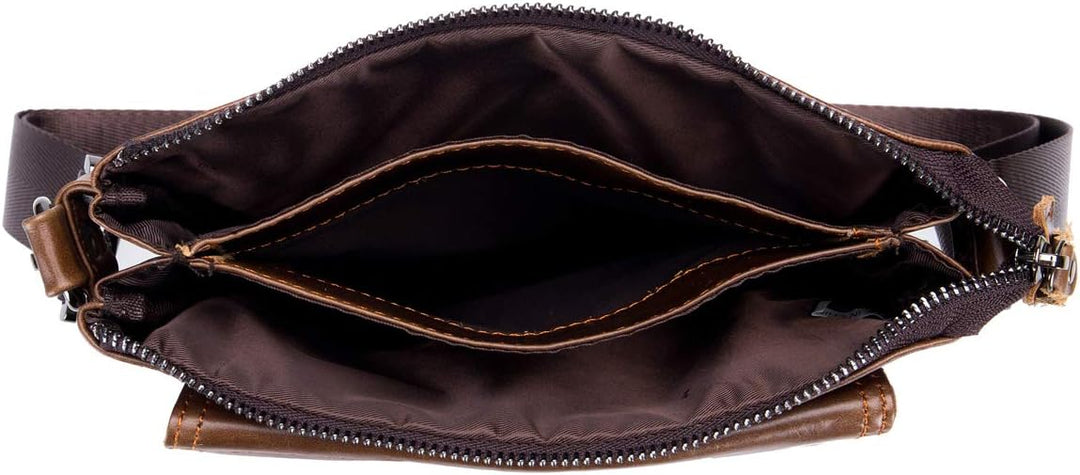 Herren Schultertaschen Geschäft Erste Schicht Rindsleder Beiläufig Crossbody Tasche DE470 Braun, Bra