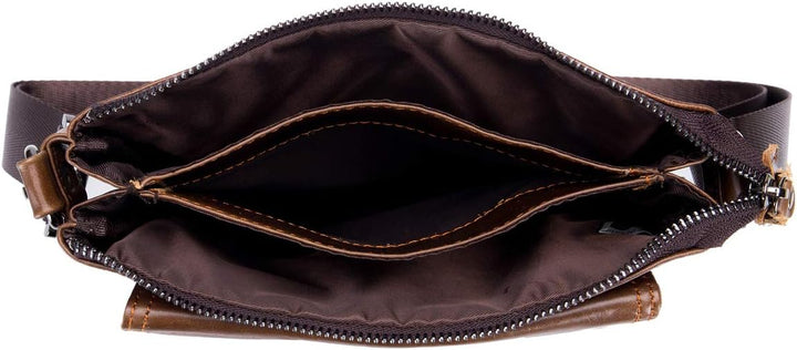 Herren Schultertaschen Geschäft Erste Schicht Rindsleder Beiläufig Crossbody Tasche DE470 Braun, Bra