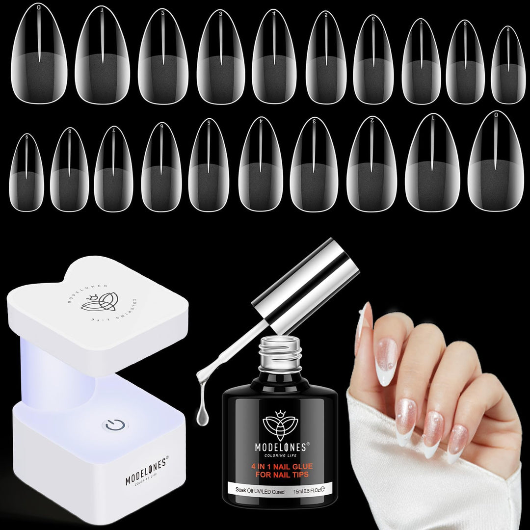 modelones Nail Tips and Glue Gel Kit 500pcs Nageltips Gel Nail X Extension Set Kleber Gel Nail Kit,