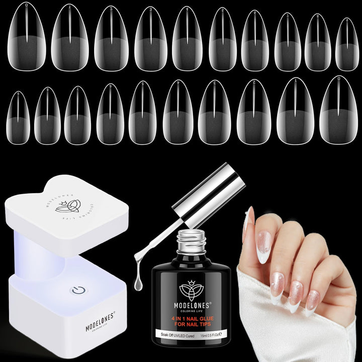 modelones Nail Tips and Glue Gel Kit 500pcs Nageltips Gel Nail X Extension Set Kleber Gel Nail Kit,