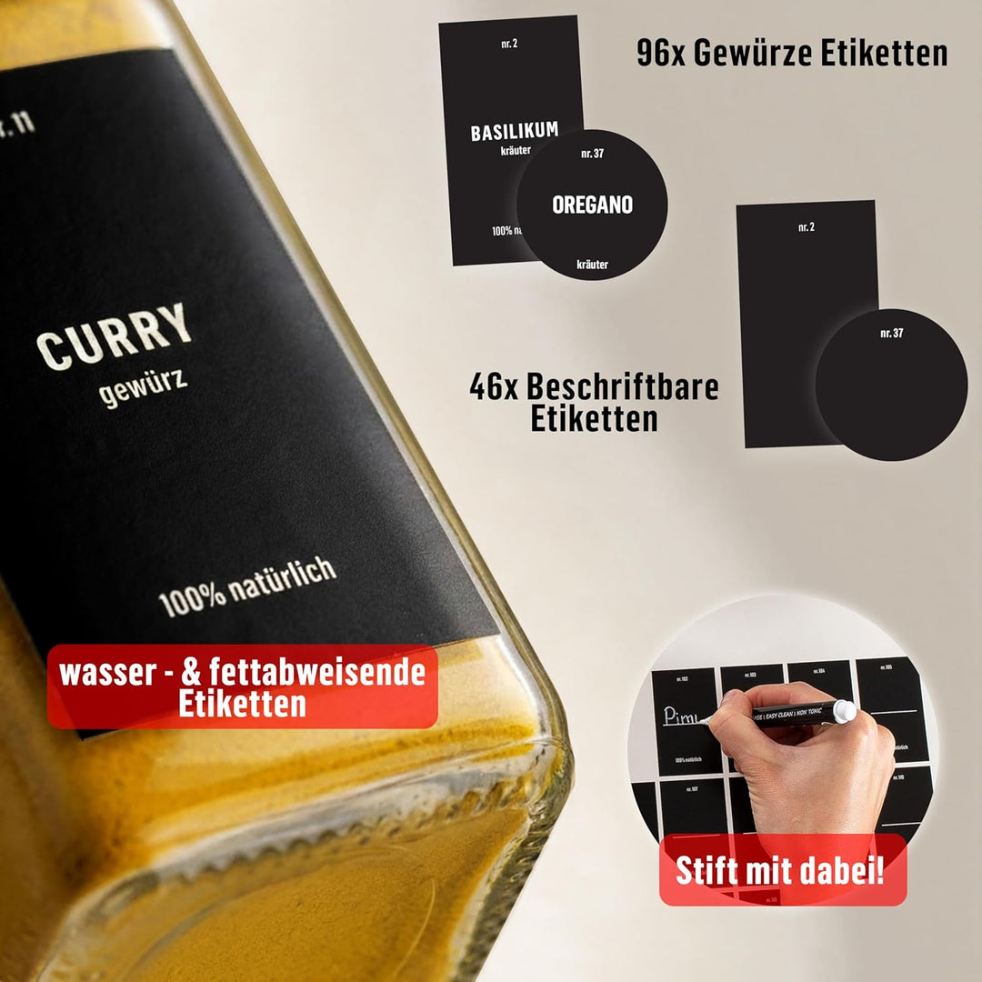 Deco haus Gewürzgläser Eckig mit Gewürzetiketten Gewürzgläser mit Streueinsatz 12er Set - Gewürzdose