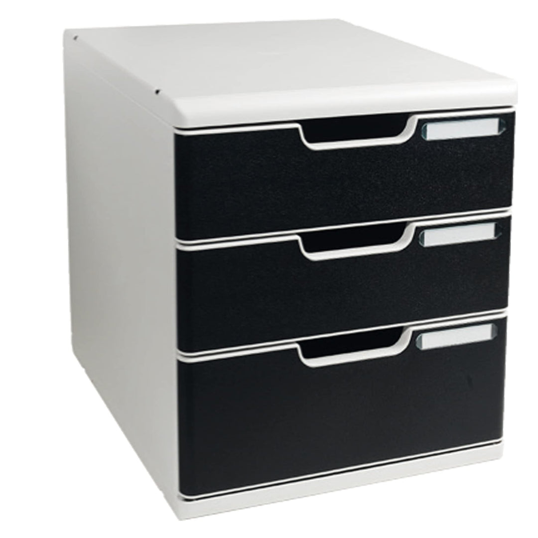 Exacompta 325014D Ablagebox Modulo, für DIN A4, 3 Schubladen, robust und praktisch, Lichtgrau/Schwar