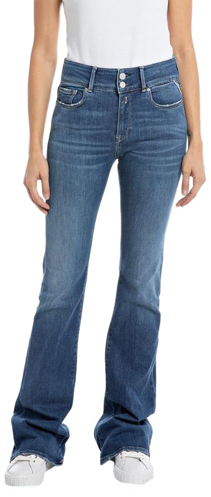 Replay Damen Jeans Schlaghose New Luz Flare mit Power Stretch 24W / 32L Medium Blue 009-2, 24W / 32L