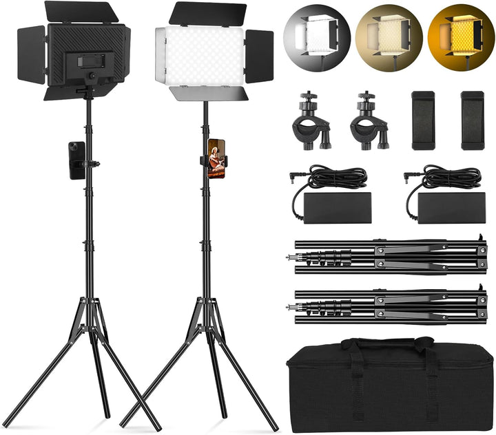 Soonpho 2-Pack LED VideoLicht Set Panel Videoleuchte Barn Door 2800–6500K Dimmbare 20W Licht Fotogra
