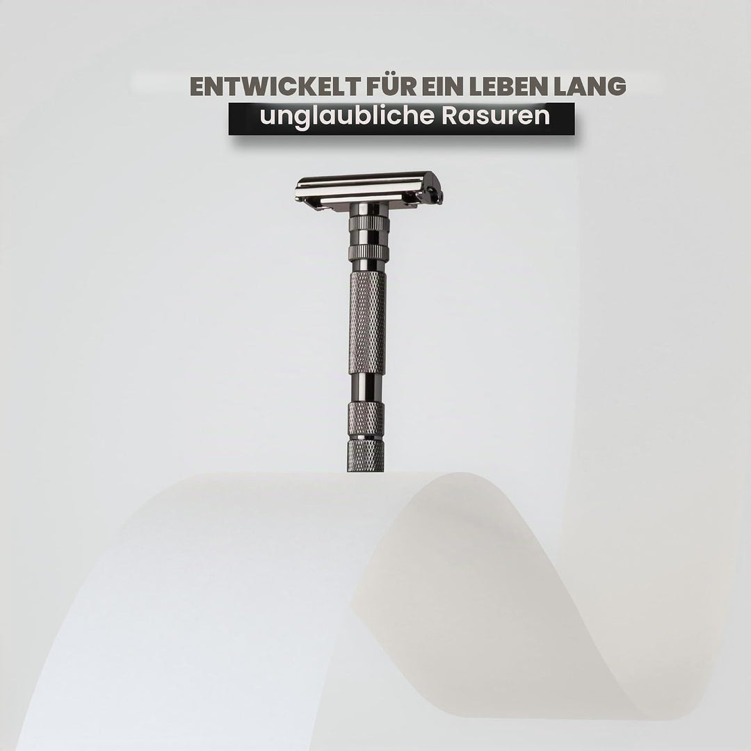 Rockwell T2 | Twist-To-Open (TTO) Doppelschneidiger Sicherheitsrasierer | Vollmetall | inklusive 5 v