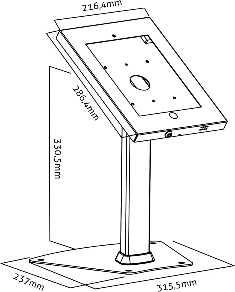 PureMounts PDS-5600 Standfuss für Apple iPad 2/3/4/Air, Säulenhöhe: 331mm, neigbar: -90° bis 90°, in