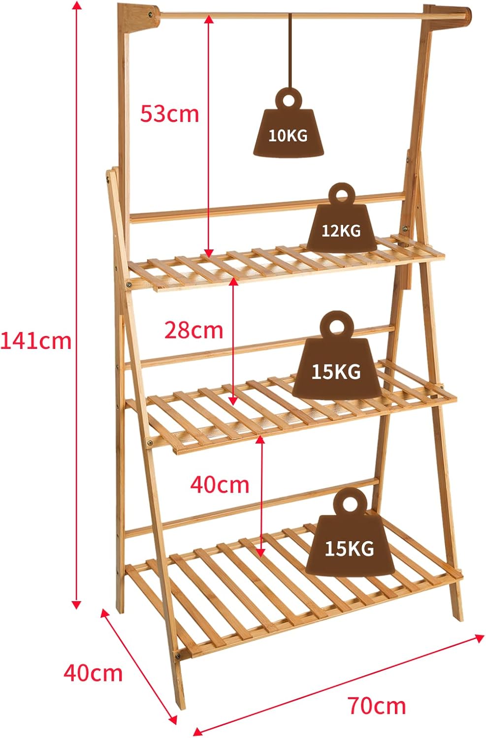 THINFAR Blumentreppe Holz, Blumenständer für innen draussen, 3-stufig, Blumentreppe Klappbar, Blumen