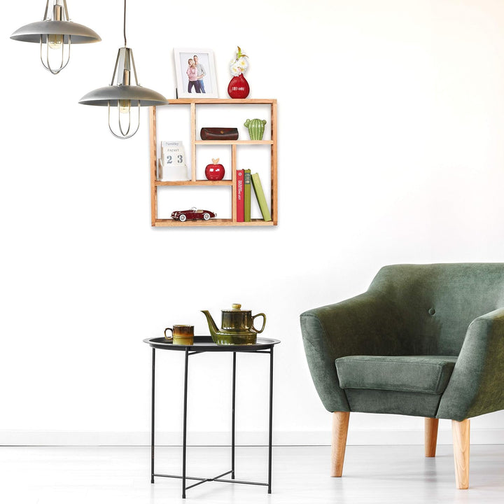 Relaxdays Wandregal Bad, Walnuss mit 5 Fächern, für Badezimmer, Flur und Wohnzimmer, H x B x T: 50 x