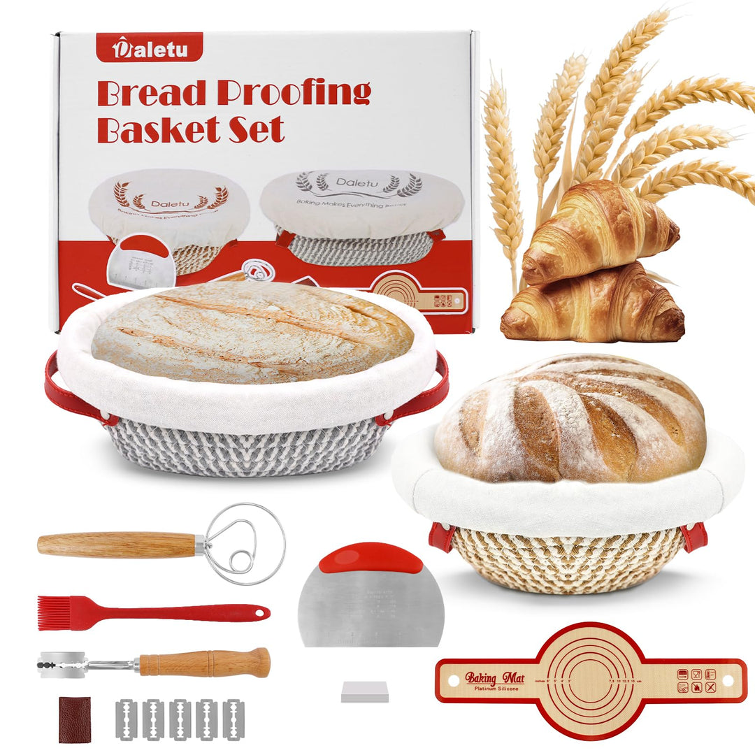 Gärkörbchen aus Baumwollseil, gärkorb brot Sauerteig Starter rund 23 cm und oval 25 cm, mit Innenhül