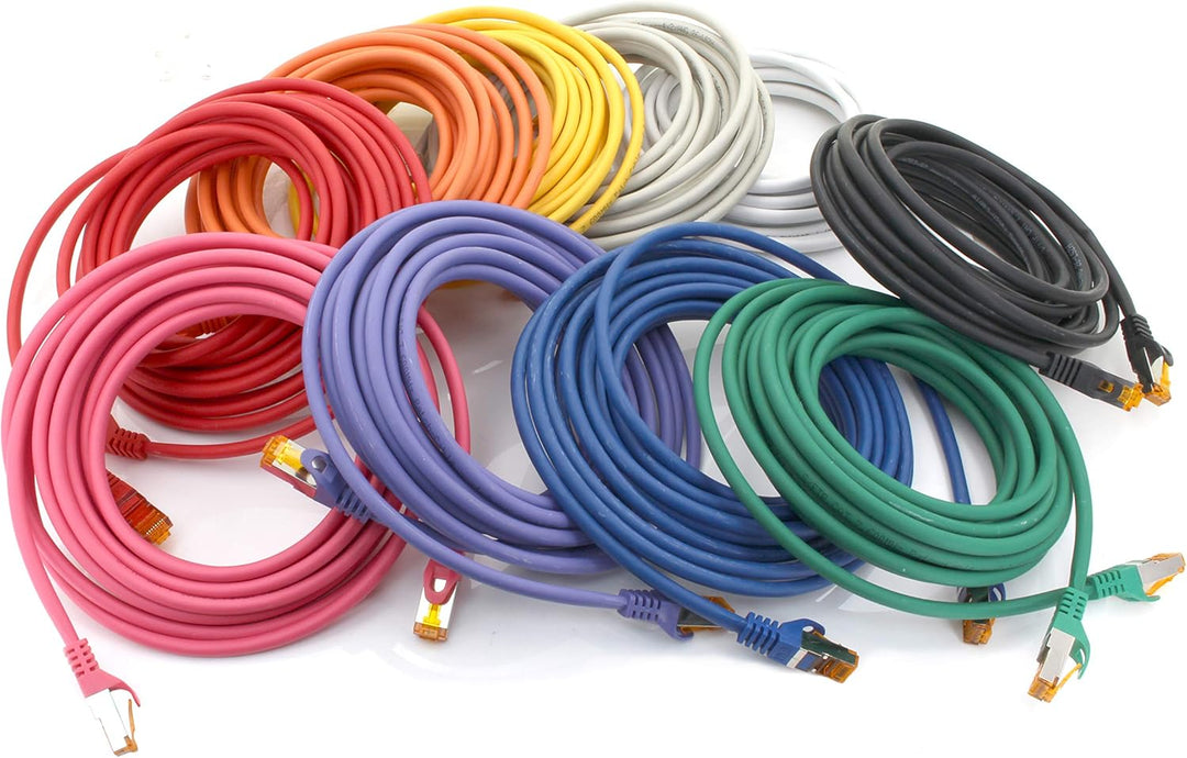 3,0 m - Cat.7 Netzwerkkabel 10-Farben - 10 Stück Gigabit Ethernet LAN Kabel 10000 Mbit s Patchkabel
