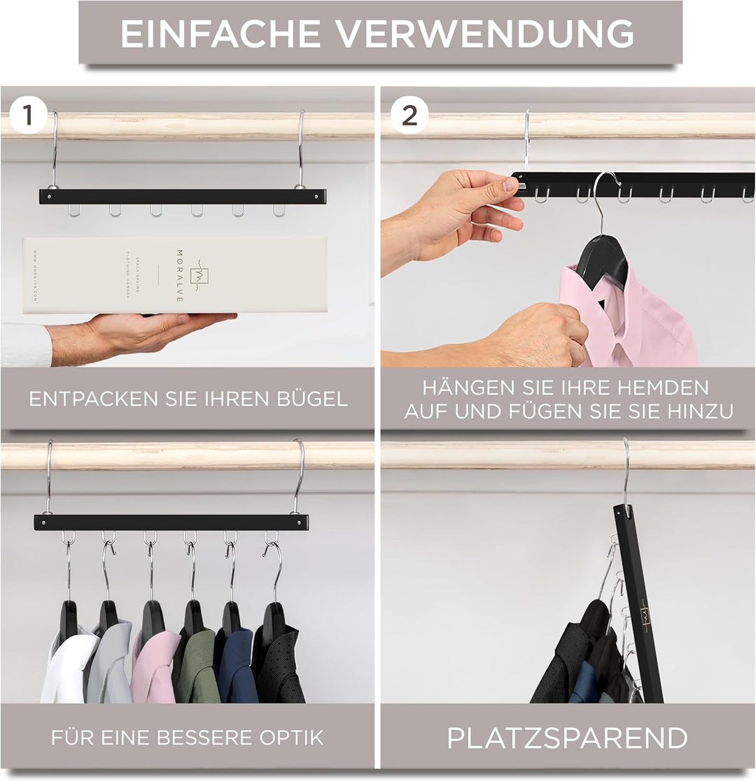 MORALVE Platzsparender Kleiderbügel Organizer – 4er-Pack – 6-stufiger Organizer aus europäischem Buc