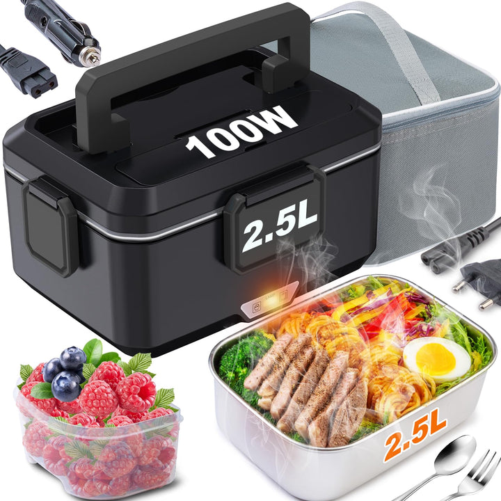 Kimfead Elektrische Lunchbox 80W 2,5L Edelstahl Entnehmbare Tragbarer brotdose 12V/24V/230V Insulate