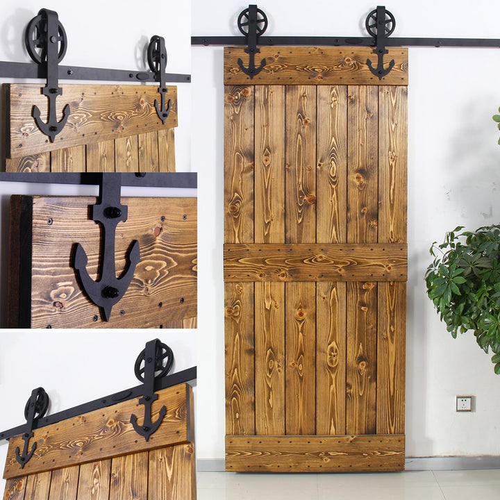 201cm/6.6FT Vintage Spoke Industrial Rad Schiebetür Barn Holz Innen Tür Schiebetürbeschlag Set Schie