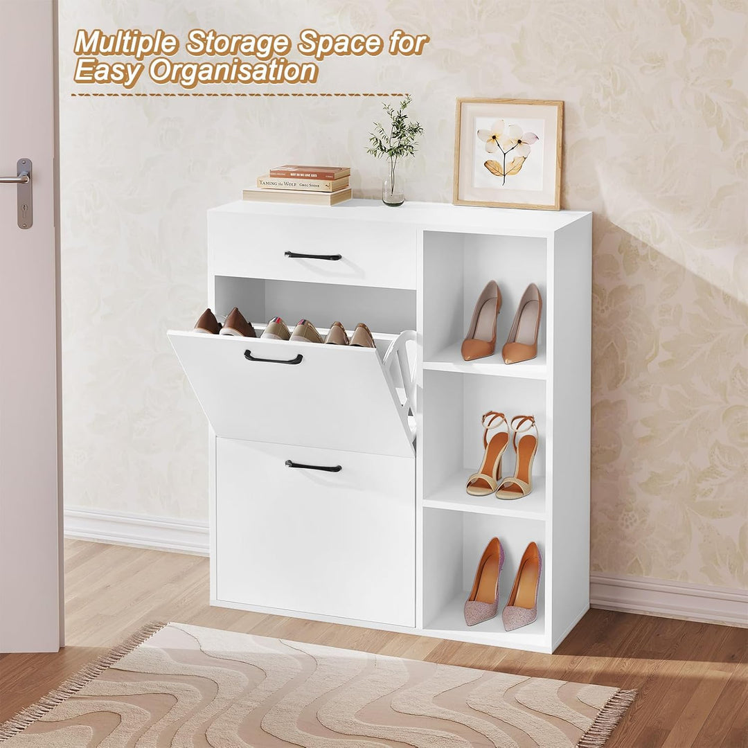 WOLTU Schuhregal Schuhkipper mit 3 Klappfächern, Schuhschrank Schuhorganizer Schuhständer schmal hoc