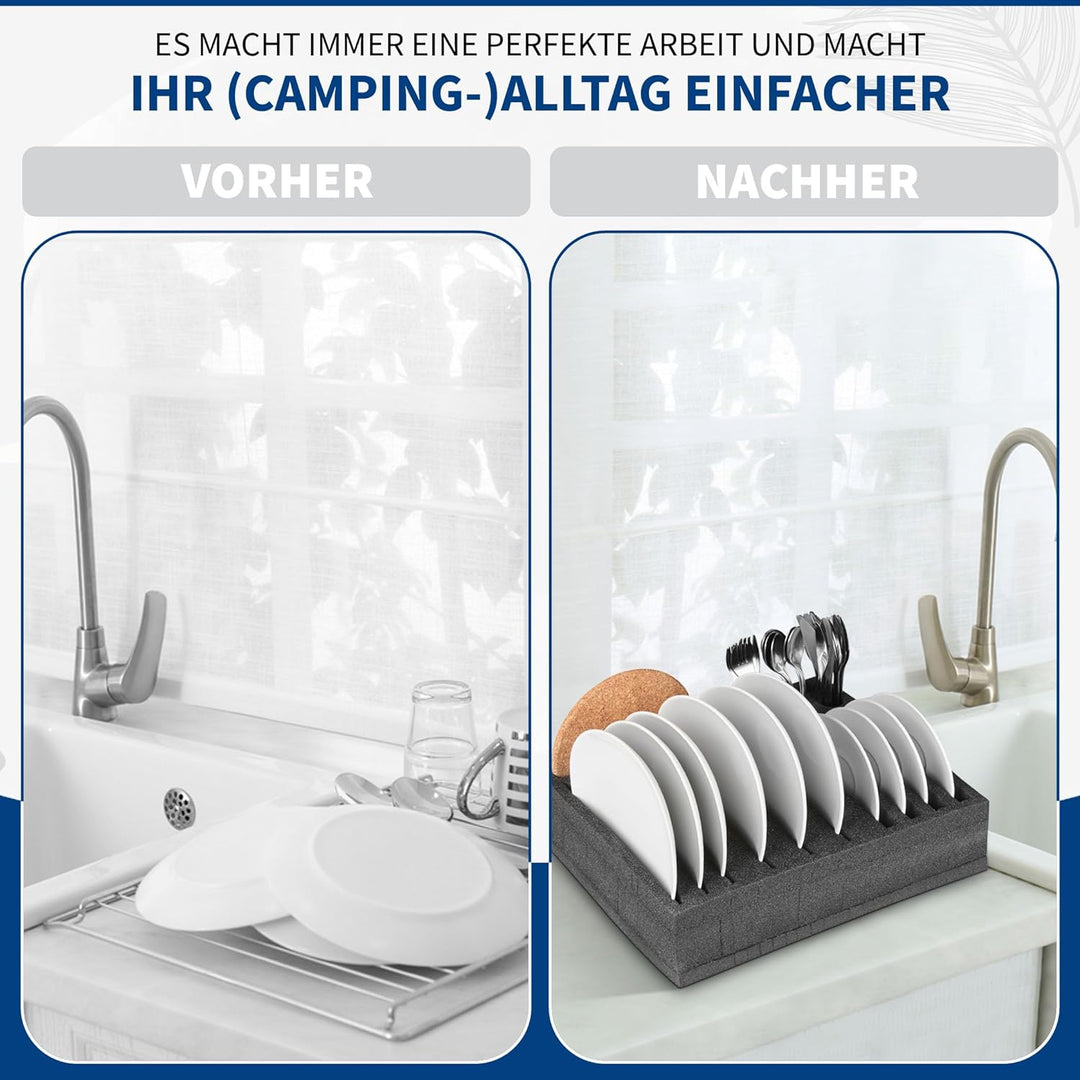 SCHAUMEX® Camping Set - Tellerhalter und Besteckhalter mit Platz für 12 Teller + Tassenhalter XL für