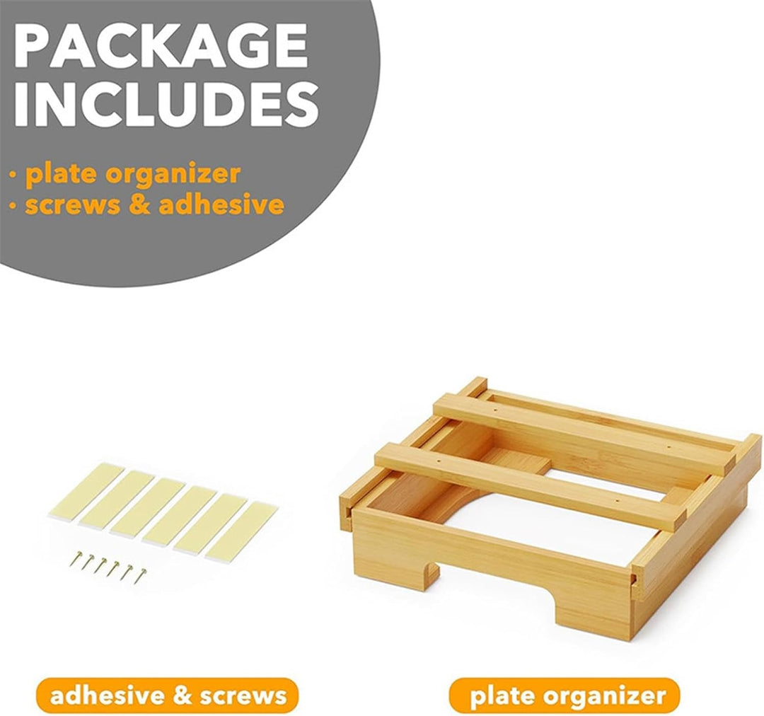 Cabinet Bamboo Plate Frame, Paper Plate Dispenser, Countertop Storage, 10.04x10.04 Inches Vertical H