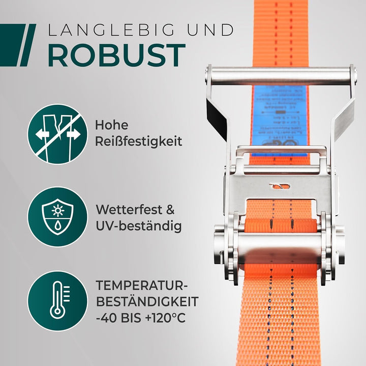 Schwerlast Spanngurte mit Ratsche 2000kg 6M 35MM – TÜV/GS (DIN EN 12195-2) – Zurrgurte mit Haken in