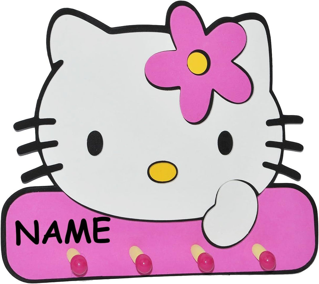 3-D Kindergarderobe - Hello Kitty - mit 4 Kleiderhaken Moosgummi - Garderobenhaken Wandhaken Kinder