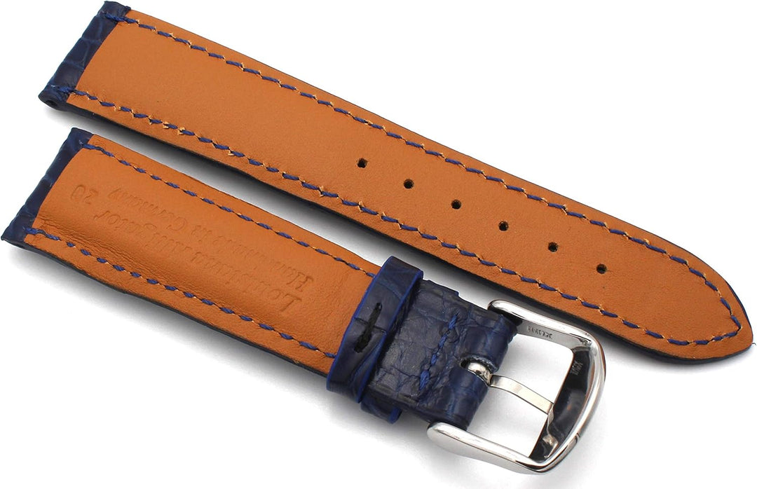 20mm XS Damenlänge Echt Alligator Vintage hangemacht in Deutschland Uhrenarmband Blau