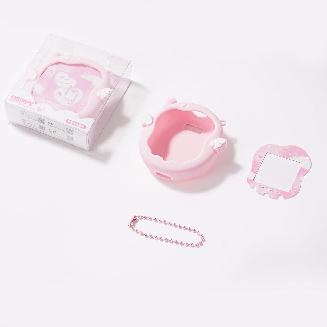 Kuitmor Süsses Engel-Flüstern Silikonhülle für Tamagotchi Uni, Ganzkörperschutz-Hülle mit Deko-Stick