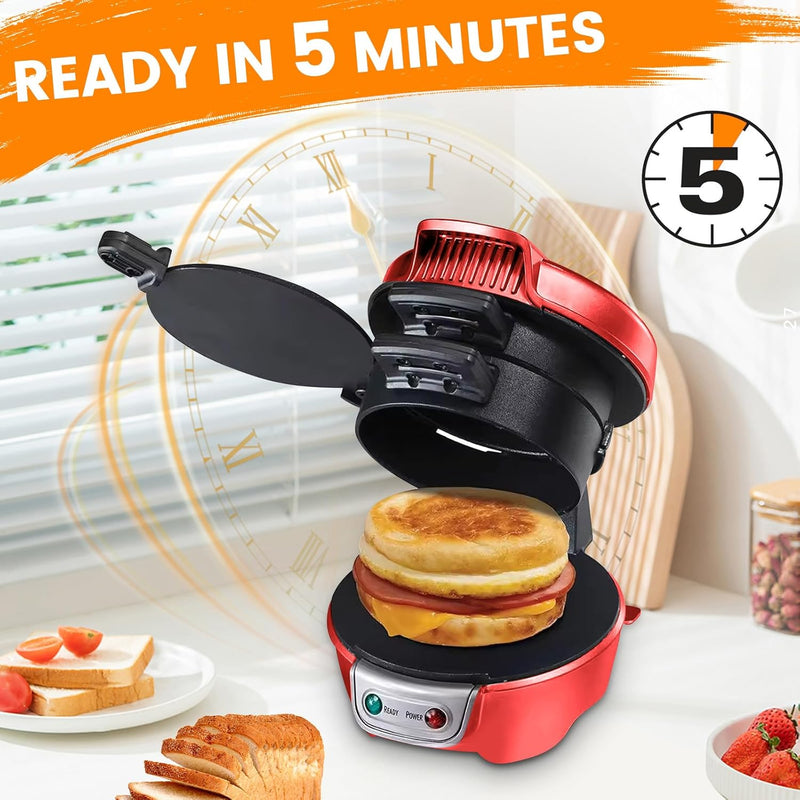 Sandwich Toaster Burger Maker mit Eierringe und Zeitschaltuhr, Effiziente Antihaft Heizplatten, Spül