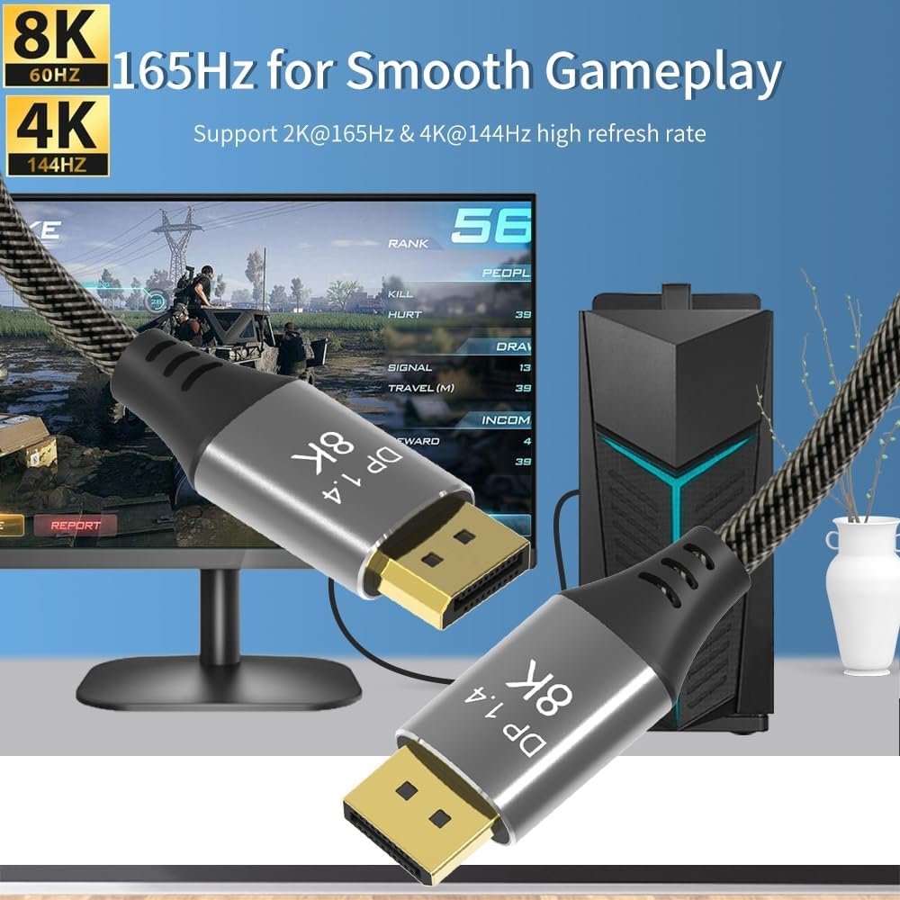 CableDeconn 5M 16.5FT DisplayPort-Kabel Ultra HD 8K 4K DP 1,4 8K@60Hz 4K@144Hz Hochgeschwindigkeits-