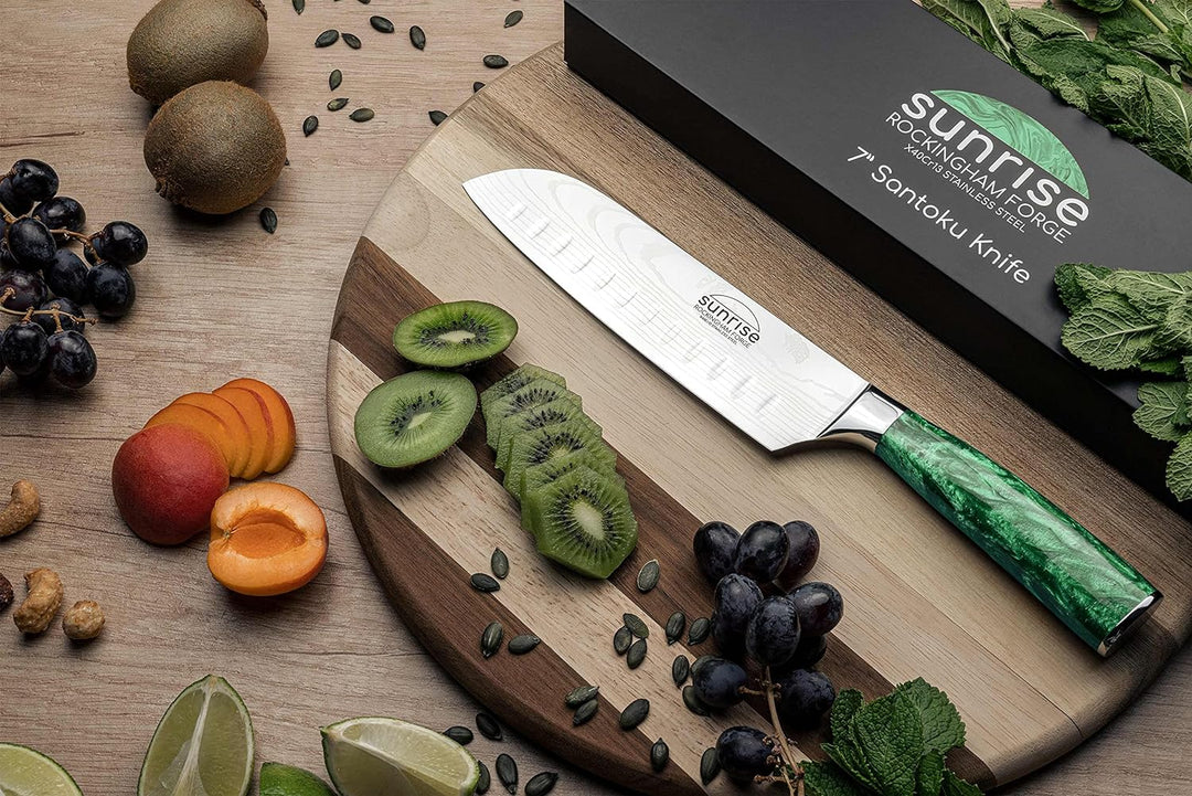 Rockingham Forge Sunrise Collection Emerald smaragd 7” Santokumesser mit hochwertiger Klinge aus X40