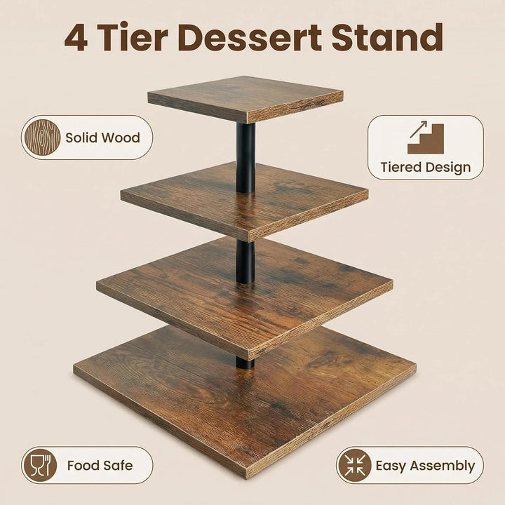 4-stöckige Etagere Holz Tortenständer | Cupcake Ständer & Servierständer für Desserts, Gebäck & Obst