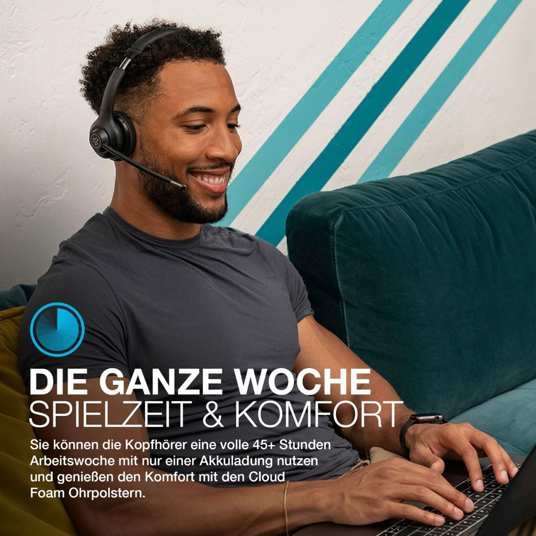 JLab Go Work Headset mit Mikrofon Bluetooth, 45+ Std. Akku, On Ear Wireless Headset mit Mikrofon und