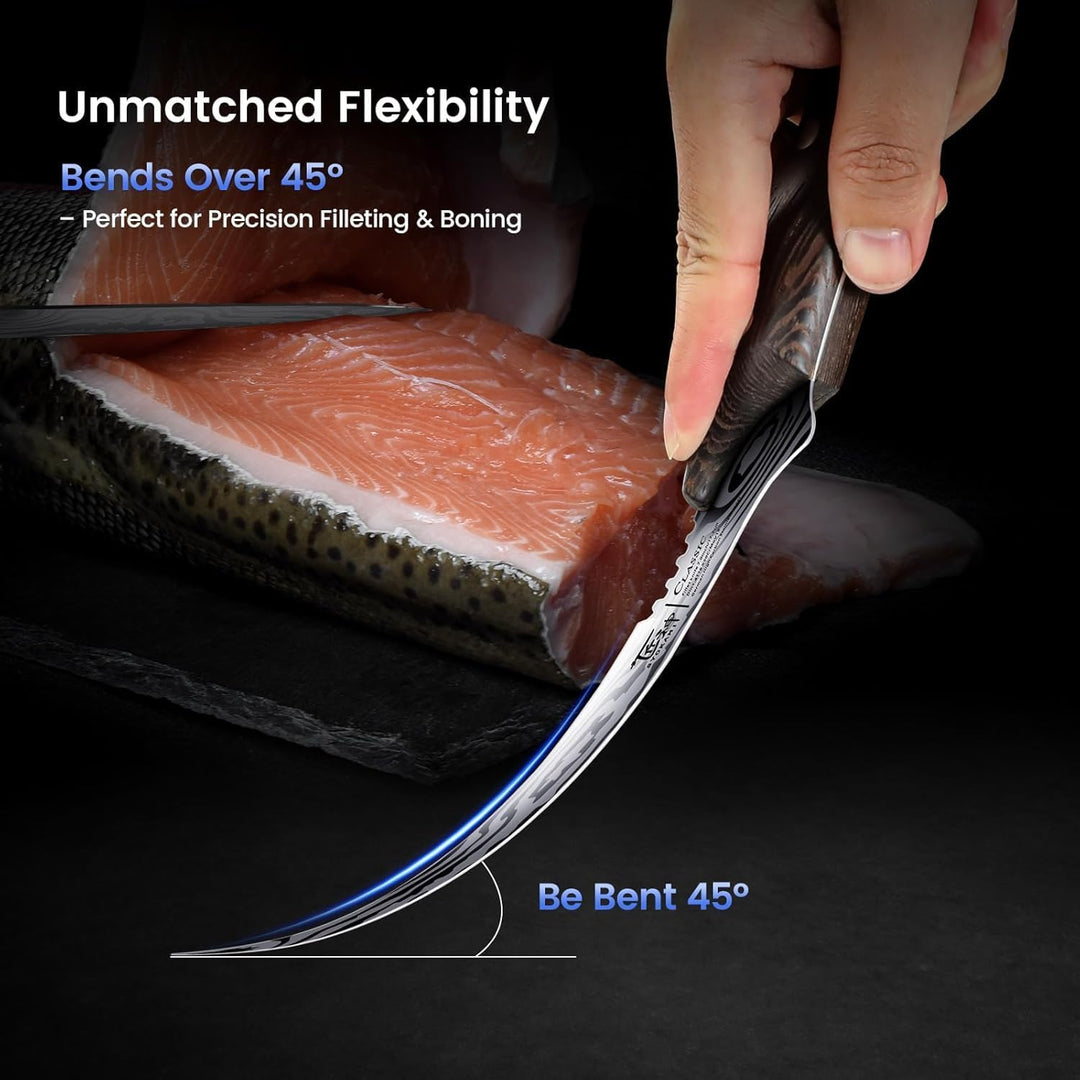 Filetiermesser Rasiermesserscharf 18,3 cm Ausbeinmesser Hochflexibles Filetiermesser aus Hochkohlens