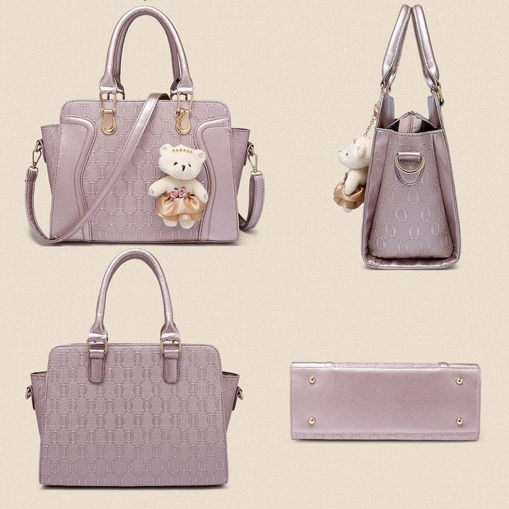 FiveloveTwoDamen 4Tlg. Handtaschen Set Umhängetasche Schultertasche Tasche PU Shopper Clutch Kartenh