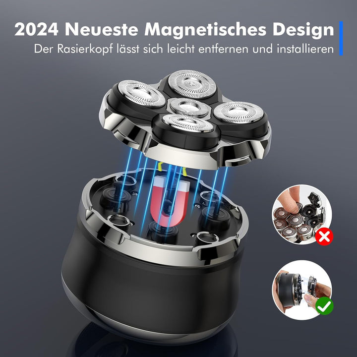 Glatzen Rasierer Herren Elektrisch, ETROBOT 5D Magnetischer Elektrorasierer- Kopfrasierer Glatze Her