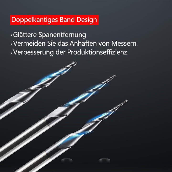 HOZLY Kugelkopffräser Konische CNC Fräser Kugelfräser 2 Stück, R0.5 Spiralnutfräser Bit 6mm Schaft 2