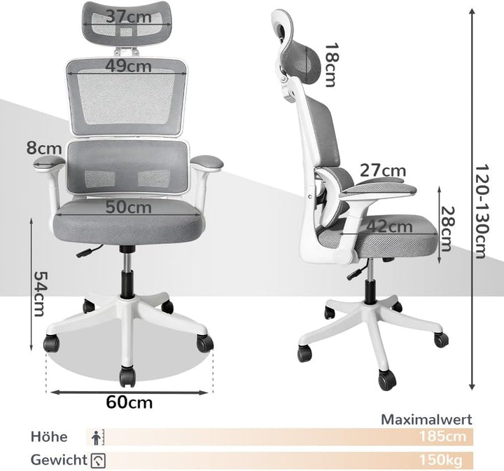 Ergonomischer Bürostuhl, Lendenwirbelstütze, höhenverstellbarer Chefsessel, Drehstuhl, Netzstuhl (Gr