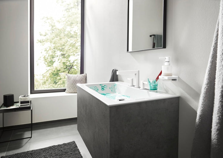 hansgrohe 3-Loch Waschtischarmatur Finoris, Wasserhahn Bad mit Auslauf Höhe 110 mm, mit Push-Open Ab